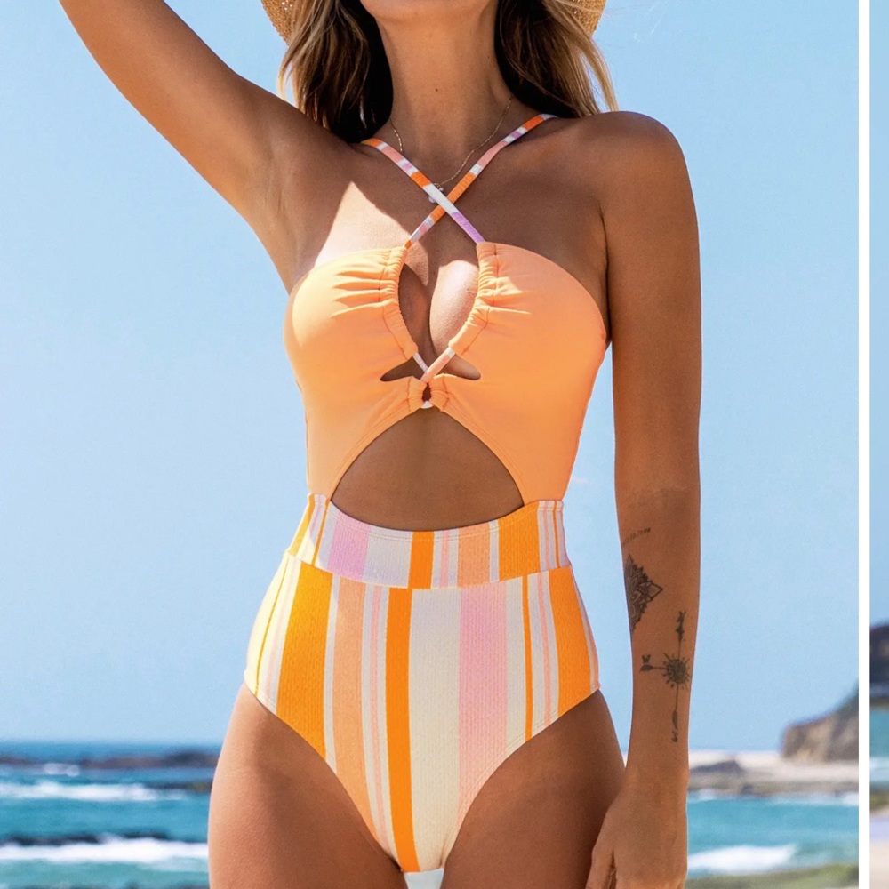 NWT Cupshe Stripe Cutout One Piece Bathing Suit